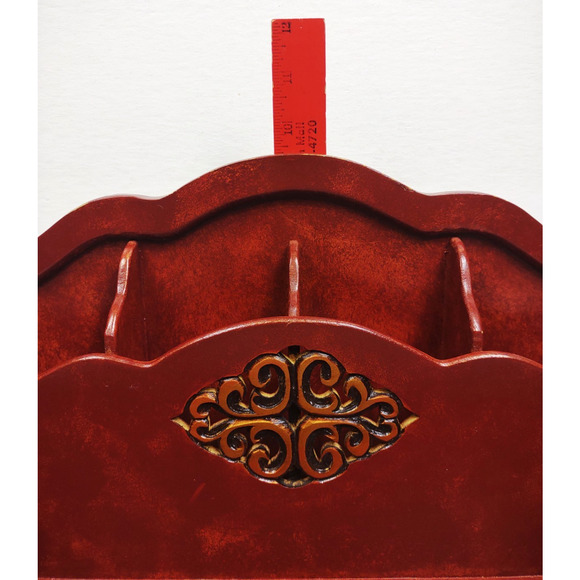 Vintage Mid Century Modern Footed Wooden Mail Letter Desk Organizer Ornate NICE! - Picture 12 of 14